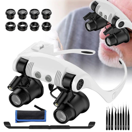 Magnifying Glasses with Light, Hands Free Headband Magnifier with Tweezers 2 LED