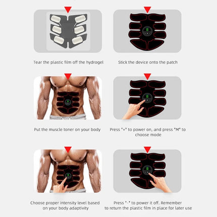 EMS Rechargeable Abdominal Arms Hips Stimulator Muscle Trainer For Gym Fitness 6 Mode 19 Intensity Red
