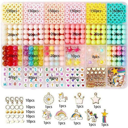 1340Pcs Flat Clay Beads+Round Loose Beads+Pendants Kit Craft DIY For Bracelet