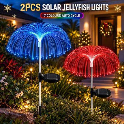 2PCS Solar Jellyfish Christmas Pathway Lights Colour Changing Garden Stake LED