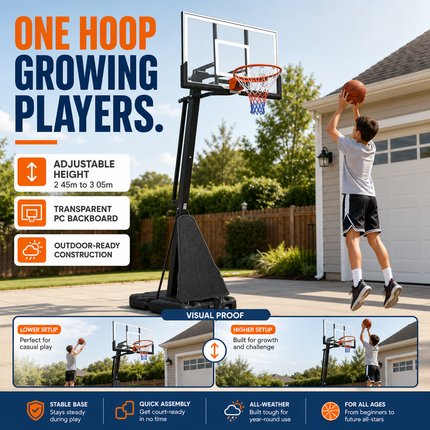 Basketball Hoop Adjustable Height Portable Steel Frame Backyard Driveway Play