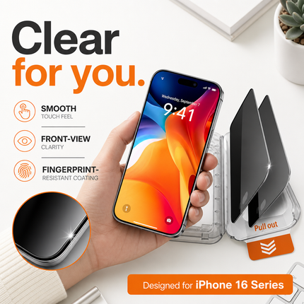 Privacy Tempered Glass Screen Protector for iPhone 16 Series 2 Pack