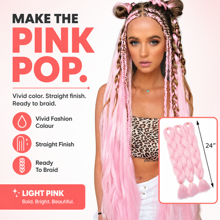 Synthetic Braiding Hair Light Pink 62cm for Box Braids and Crochet Styles