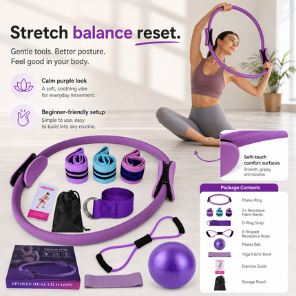 Yoga Fitness Set 11 Piece Purple Beginner Exercise Kit