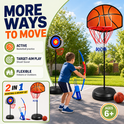 Kids Basketball Hoop Archery Set Adjustable Height Indoor Outdoor Toy