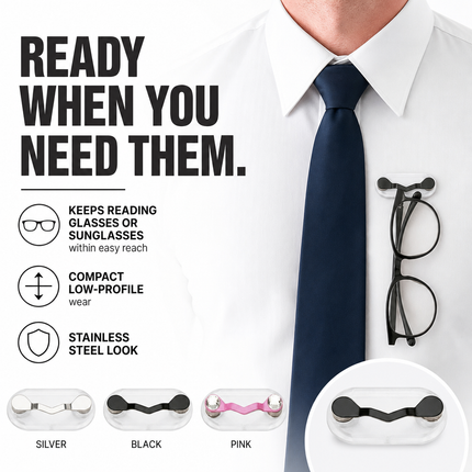 Eyeglasses Holder Magnetic 3 Piece Set for Shirts and Sunglasses