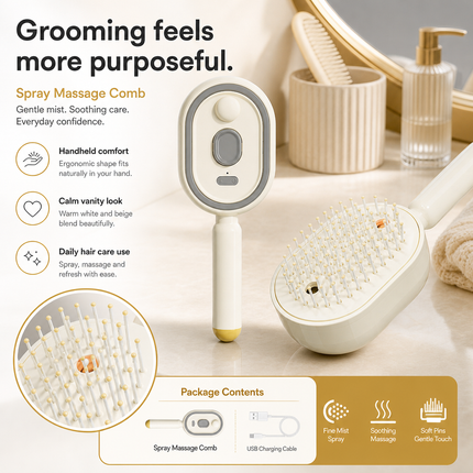 Electric Spray Massage Comb Beige Air Cushion Hair Care