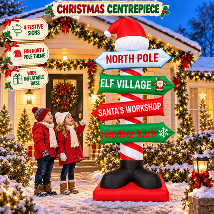 9FT Christmas Inflatable North Pole Sign Santa Hat Lighted Outdoor Yard Blow Up Decor
