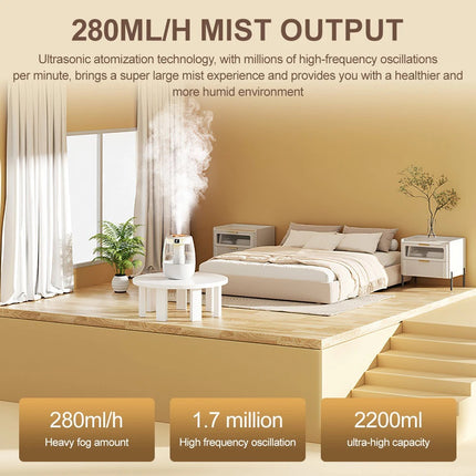 Cool Mist Air Humidifier 2.2L for Bedroom Home Office  Room Air Purifier