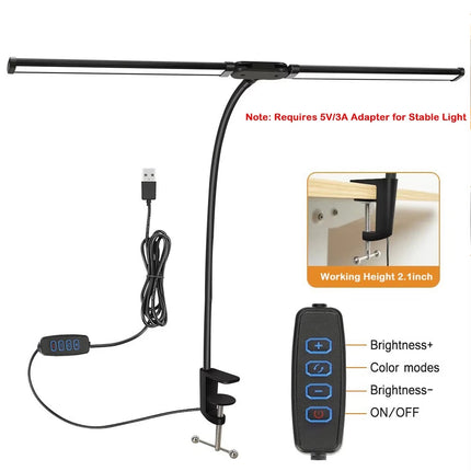 LED Desk Lamp with Clamp Extra Width Double Head Desk Lamp for Home Office
