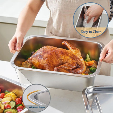 Stainless Steel Baking Pan Tray With Lid Cake Baking BBQ Pan Tray Roaster Pan