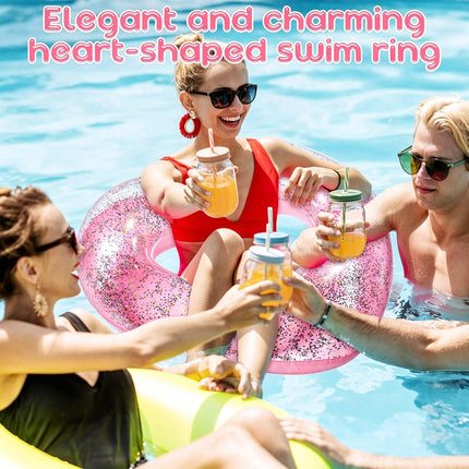 Giant Heart Inflatable Swimming Ring Pool Raft Floating Glitter