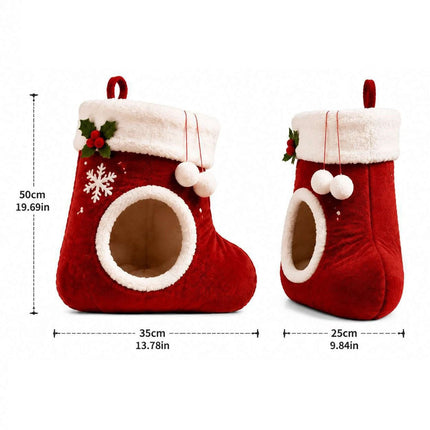 Hanging Christmas Cat Bed with Faux Plush-Lining Festive Small Pet Medium Cave