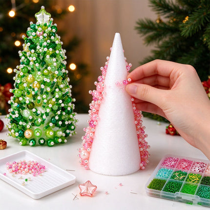 3D DIY Beaded Christmas Tree Craft Kit, Handmade Desktop Christmas Decors 2Packs
