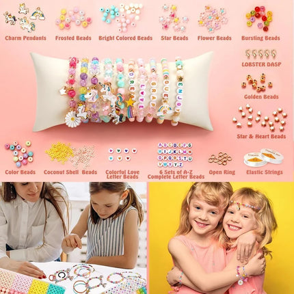 1340Pcs Flat Clay Beads+Round Loose Beads+Pendants Kit Craft DIY For Bracelet