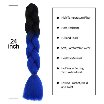 62cm Synthetic Gradient Coloured Braiding Hair Extensions - Black&Admiral Blue