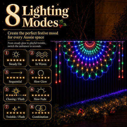 3M Solar Peacock String Net Lights Multicolour Christmas Mesh Curtain Lights Outdoor Garden Decor