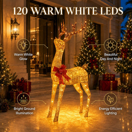 180cm Animated Solar Christmas Reindeer LED Light - Rotating Head, Iron Frame,Indoor & Outdoor