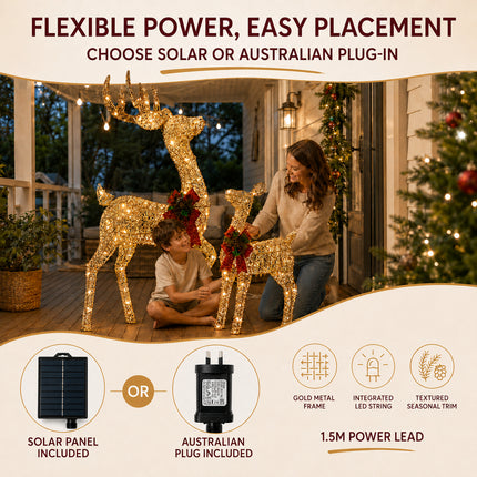 2-Piece Led Lighted Christmas Gold Prancing Reindeer Set Decoration