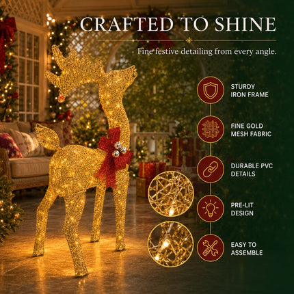 75cm Christmas Reindeer 70LED Warm White Solar Lights Iron Frame Outdoor Garden Xmas Decor