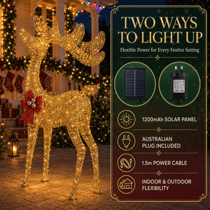 110cm Christmas Reindeer LED Lights Solar Powered Iron Frame Outdoor Garden Decoration