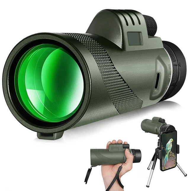 HD 80x100 Monocular Telescope Binoculars w/ Phone Holder Tripod Travel Hiking