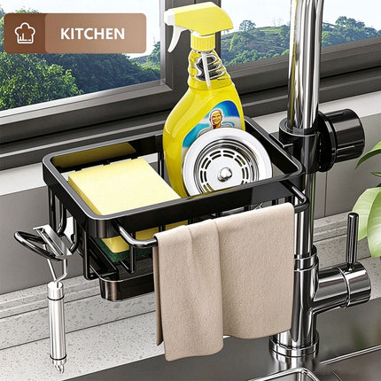 Kitchen Sink Faucet Organizer Space Aluminum Rustproof Dish Sponge Holder
