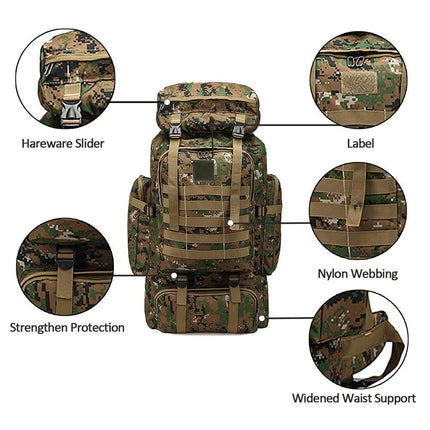 75L Outdoor Military Tactical Backpack Travel Rucksacks Camping Trekking Bag