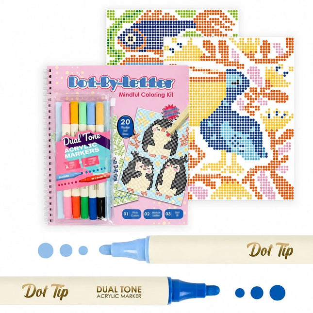 Dot-By-Letter Mindful Coloring Kit - Stress Relief Dot Marker Art Set (1PCS Animal theme）