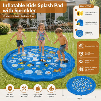 Inflatable Water Splash Mat  Outdoor Sprinkler Pad Wading Play Pool Toy