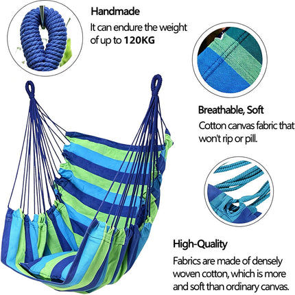 Garden Deluxe Hanging Hammock Chair Swing Outdoor/Indoor Camping W/ Pillows