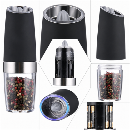 Black Electric Salt and Pepper Grinder, Single Pack, LED Light