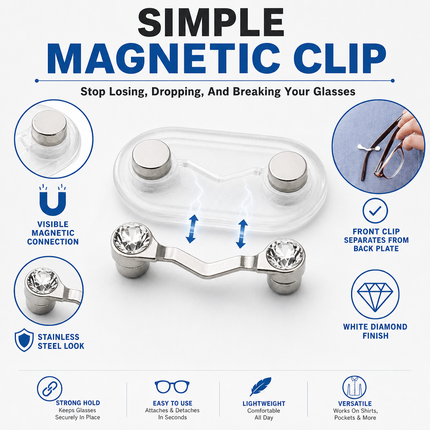 Magnetic Eyeglass Holder White Diamond Shirt Clip Accessory