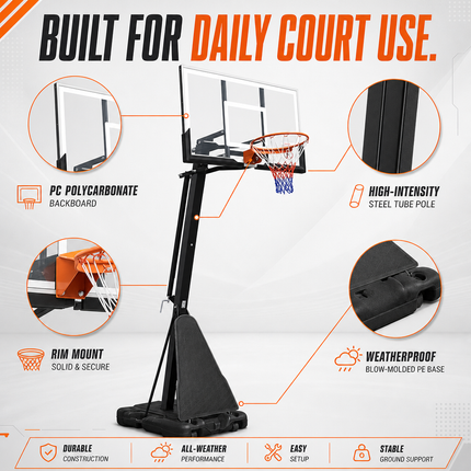 Basketball Hoop Adjustable Height Portable Steel Frame Backyard Driveway Play