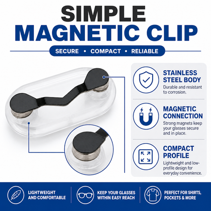 Eyeglasses Holder Black Stainless Steel Magnetic Clip for Glasses