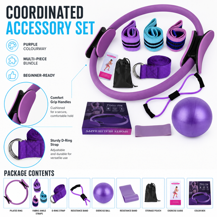 Yoga Fitness Set 11 Piece Purple Beginner Exercise Kit