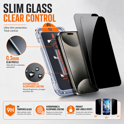 Privacy Tempered Glass Screen Protector for iPhone 15 2 Pack