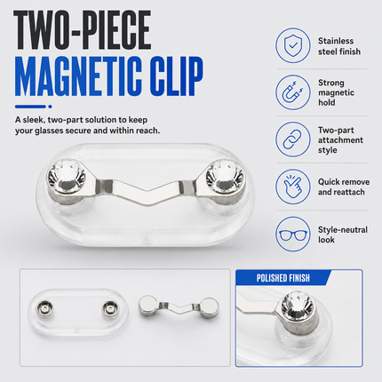 Magnetic Eyeglass Holder Stainless Steel for Shirts and Sunglasses
