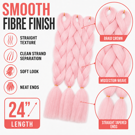 Synthetic Braiding Hair Light Pink 62cm for Box Braids and Crochet Styles