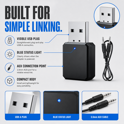 Bluetooth Audio Adapter USB 2 in 1 TX RX for Car Stereo AUX