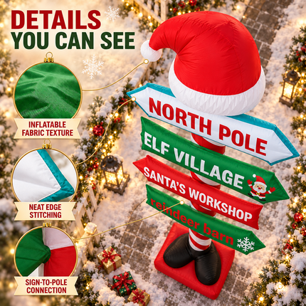 9FT Christmas Inflatable North Pole Sign Santa Hat Lighted Outdoor Yard Blow Up Decor