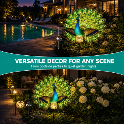 Resin Solar Garden Lights Waterproof Solar LED Peacock Figurine Light Patio