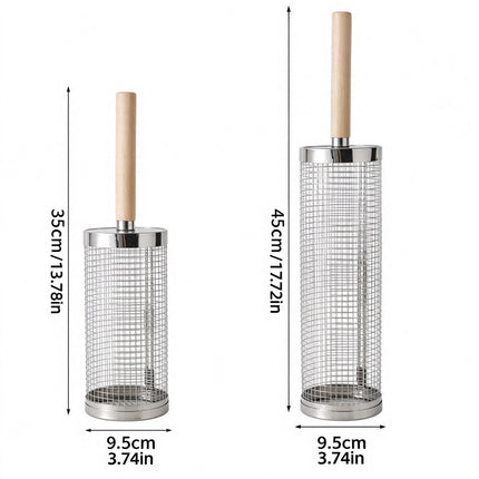 Rolling BBQ Grill Basket with Mesh Cage for Vegetables & Meat, Outdoor Barbecue Cylinder Net, Fits Most Grills