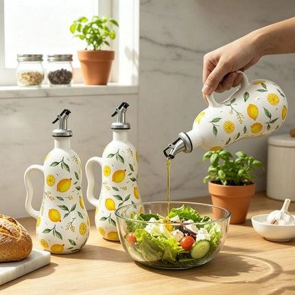 Lemon Pattern Oil Bottle Olive Oil Dispenser Vinegar Can Oil Container for Home