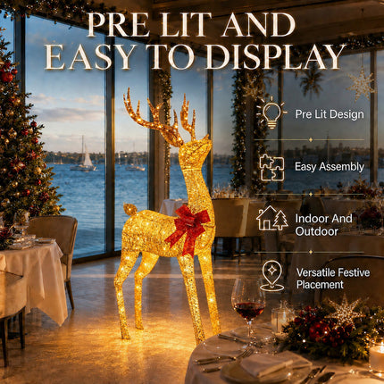 180cm Animated Solar Christmas Reindeer LED Light - Rotating Head, Iron Frame,Indoor & Outdoor