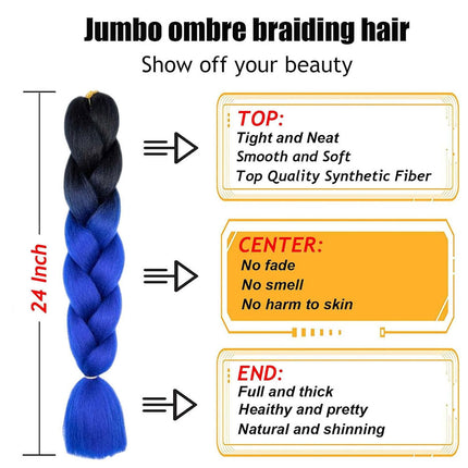 62cm Synthetic Gradient Coloured Braiding Hair Extensions - Black&Admiral Blue