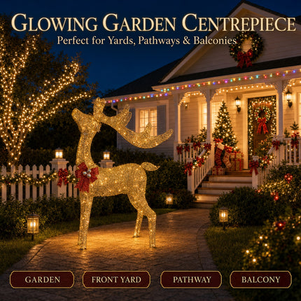 110cm Christmas Reindeer LED Lights Solar Powered Iron Frame Outdoor Garden Decoration