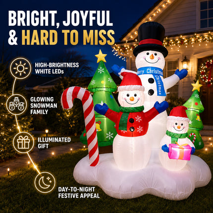 216cm LED Lights Christmas Inflatable Snowman Family with Trees Candy Cane Blow Up Xmas Decor