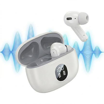 White Wireless Bluetooth Earphones Headphones Earbuds with Mic Noise Cancellation