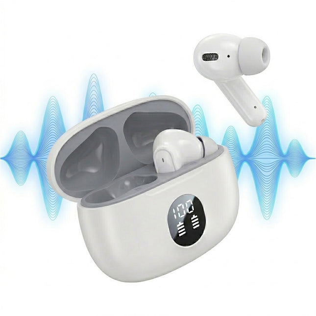 White Wireless Bluetooth Earphones Headphones Earbuds with Mic Noise Cancellation